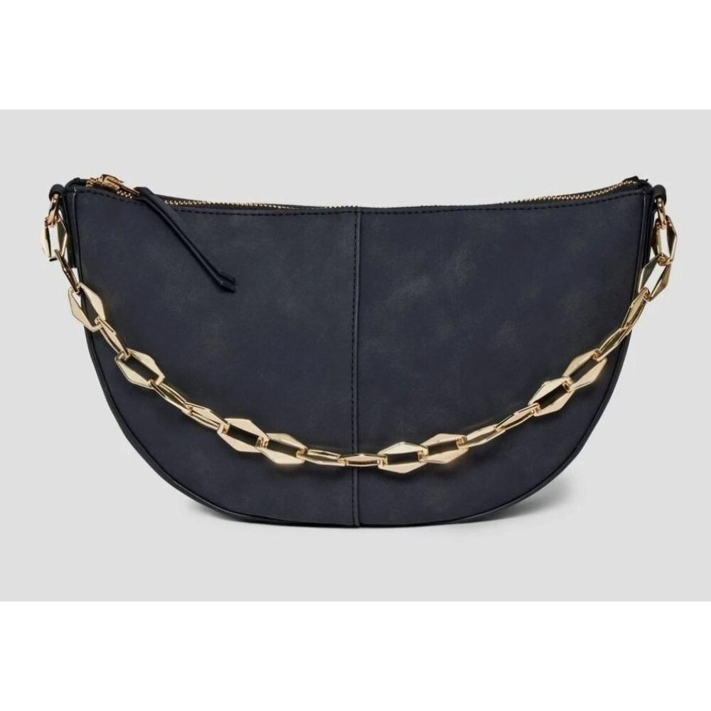 Universal Thread Black Half-Moon Shoulder Bag With Chain Strap Recycled Polyuret
